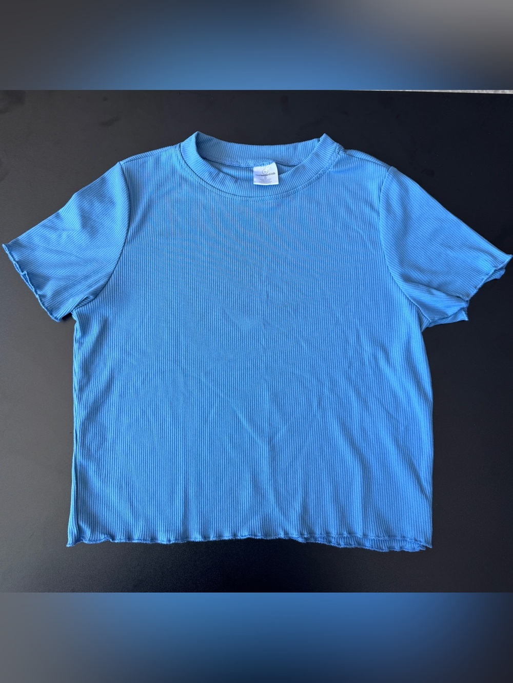 Ribbed Crew Crop Top in Sky Blue